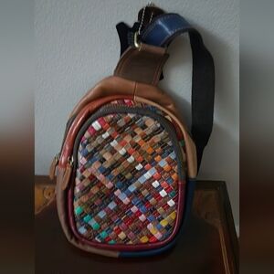 Multicolor Woven Leather Crossbody Bag